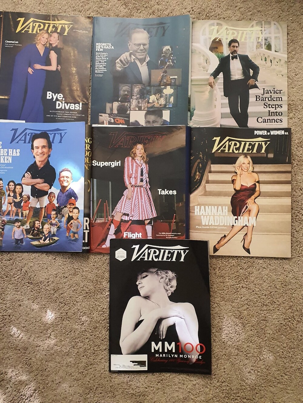 The product is a lot of 7 issues of Variety Magazine, spanning from April to May
